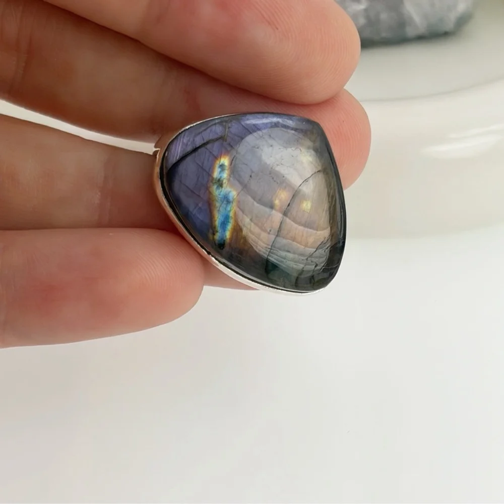 Pure Sterling Silver 925 Purple Labradorite Ring Size 8 1/2 8.5 Colorful New - Picture 5 of 12
